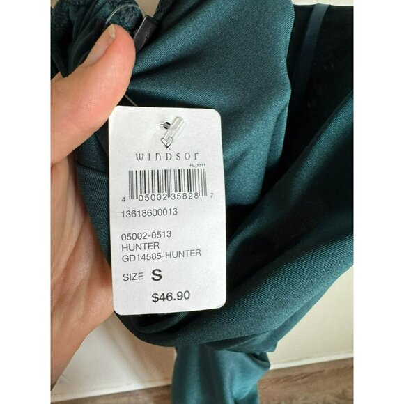 Windsor Dark Satin Green Long Dress Slit Size Small Formal Prom Wedding - Picture 8 of 10